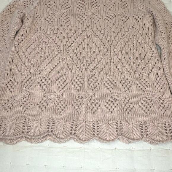 LOFT Women’s M Pink Wool Blend Pointelle Pullover Sweater | Cottage Core Casual - Picture 4 of 11